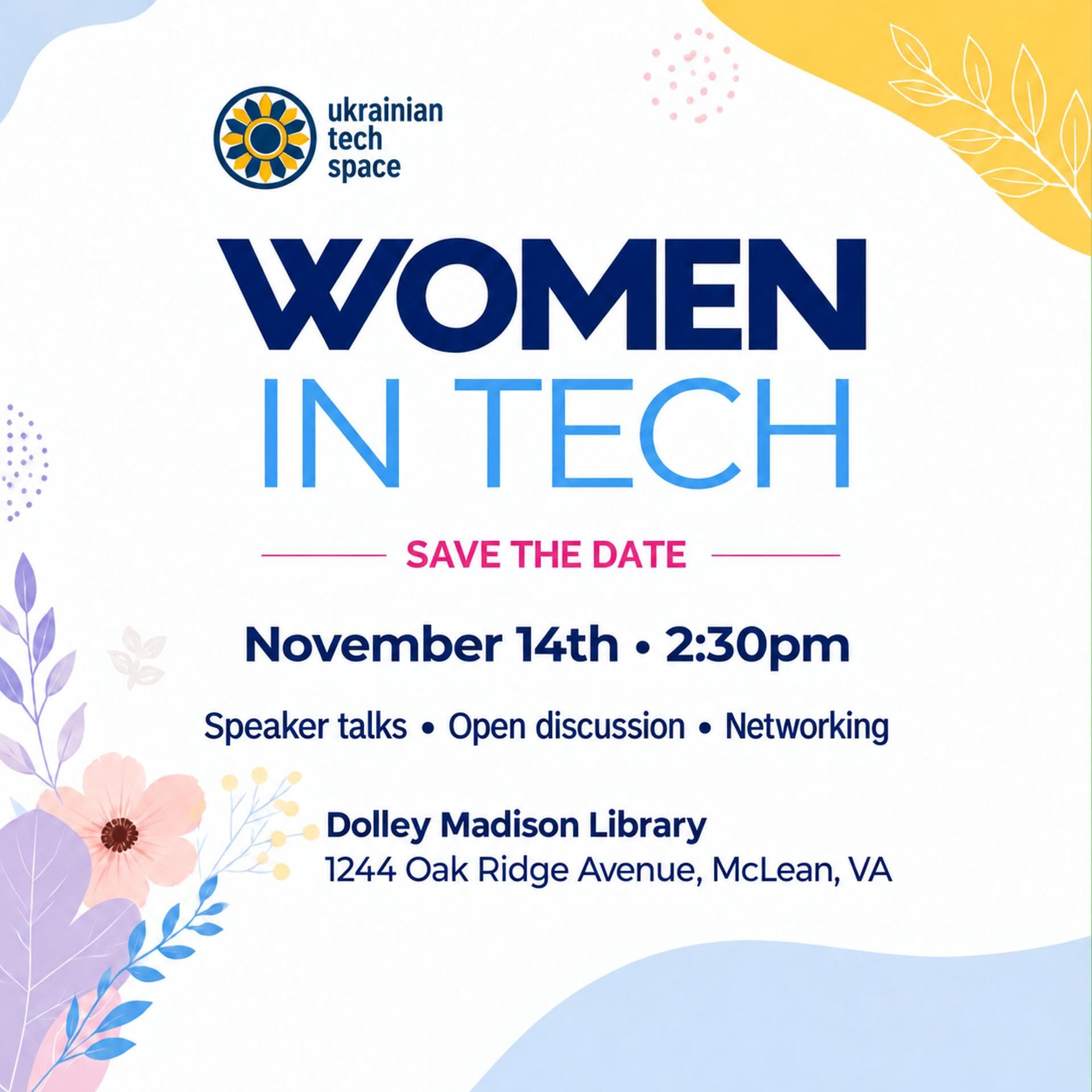 Women in Tech: Speaker talks • Open discussion event artwork