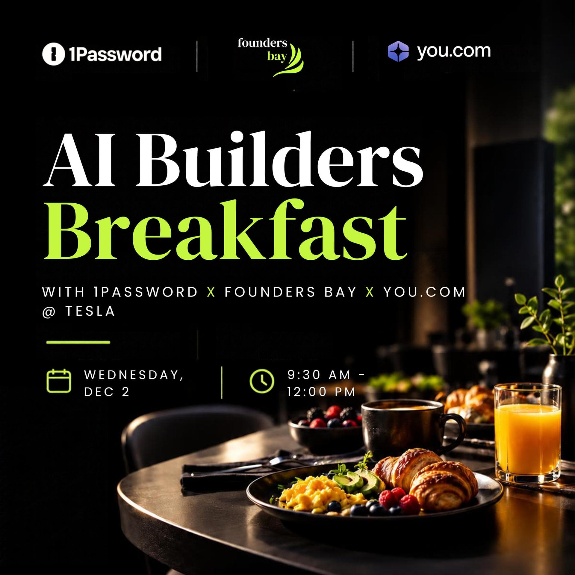 AI Builders Breakfast with 1Password x Founders Bay x You.com event artwork