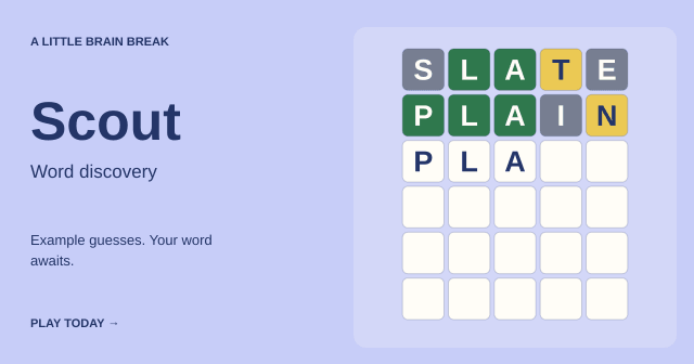 Scout: example guesses with letter feedback