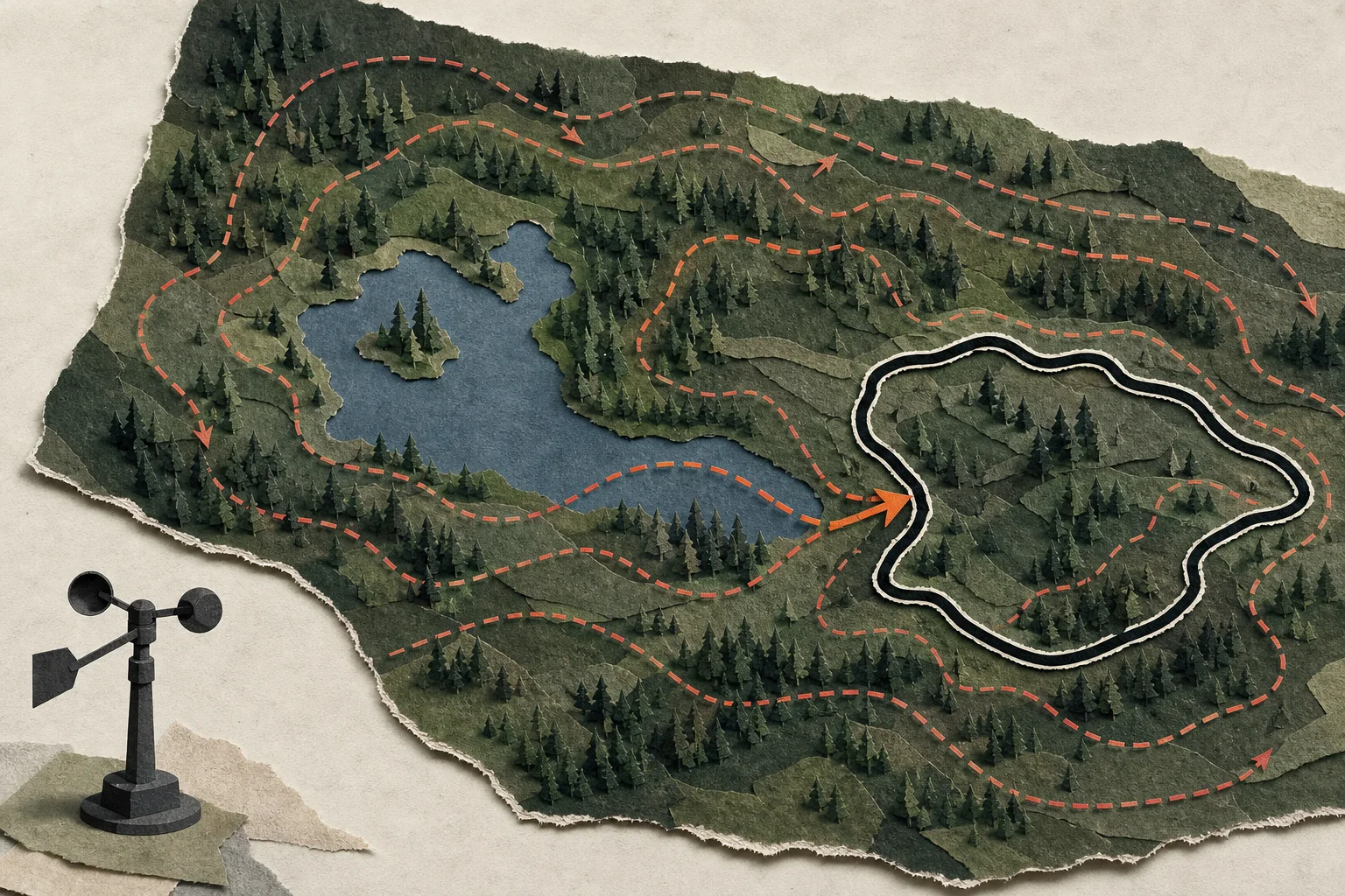 Editorial illustration supporting Mila builds AI wildfire-mapping tool, reporting up to 3,400-fold speed gains