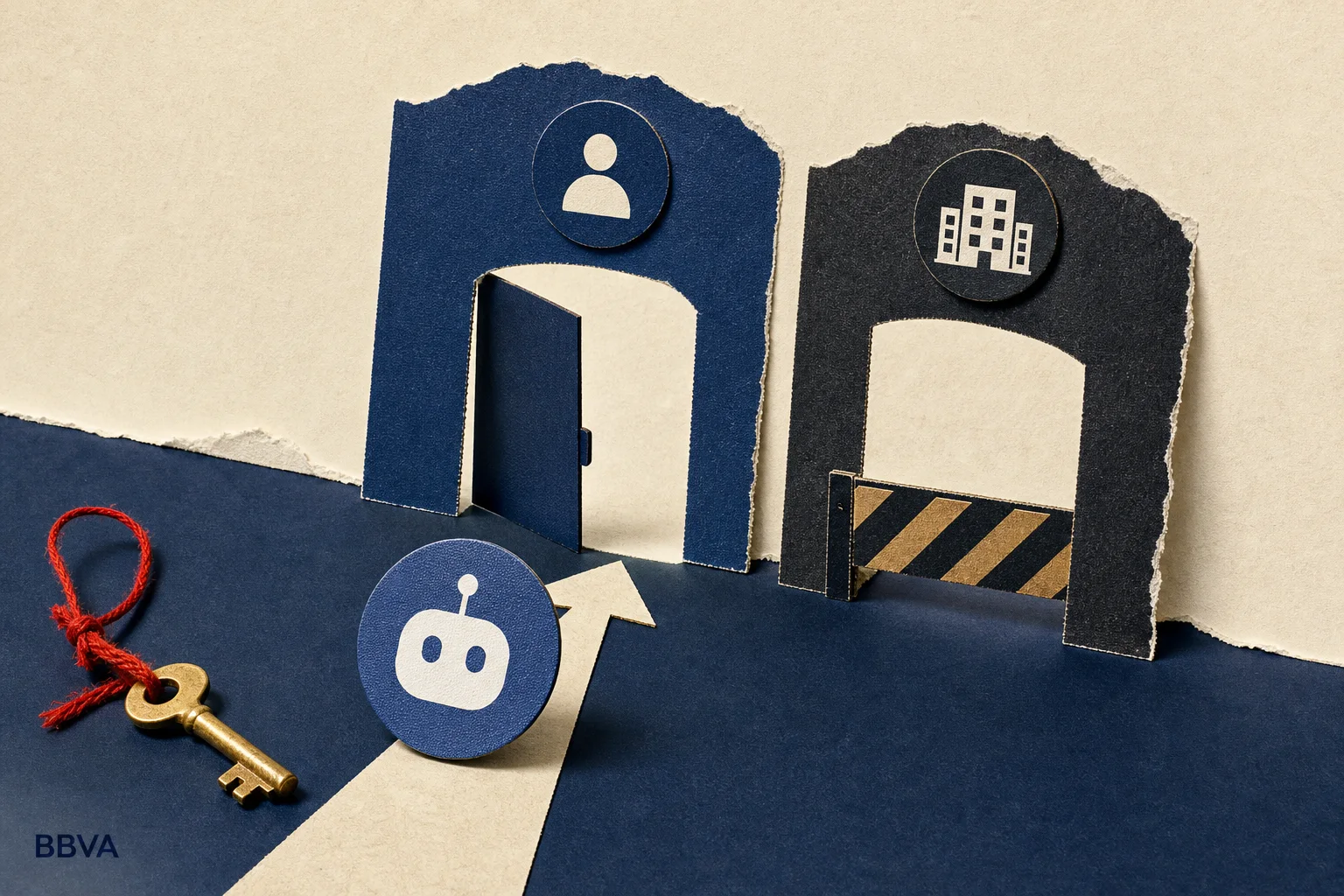 Editorial illustration supporting BBVA joins Meta and Sierra’s effort to set rules for AI agents accessing businesses