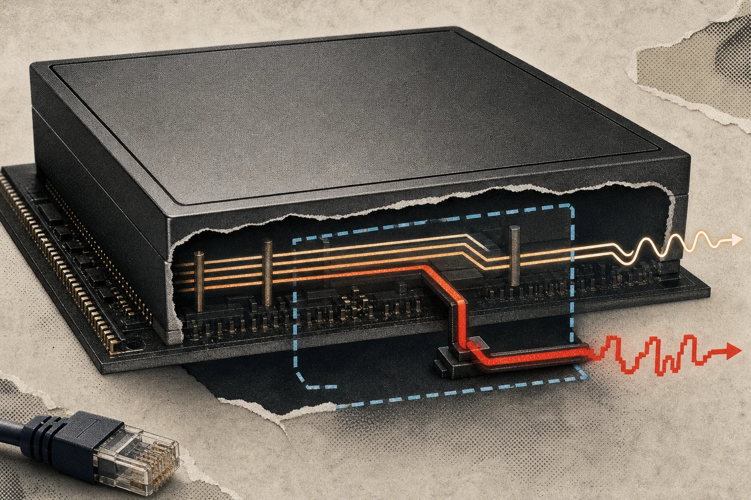 Editorial illustration supporting Eclypsium shows how compromised hardware can change AI answers without altering model files