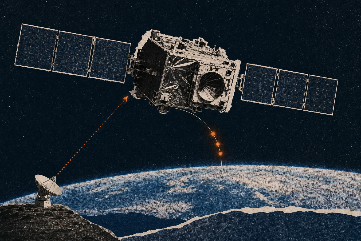 Editorial illustration supporting Google’s satellite AI chip answers its first prompt from orbit with a haiku