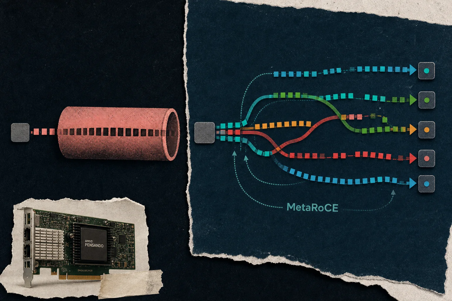 Diagram showing MetaRoCE endpoint path awareness and packet delivery.