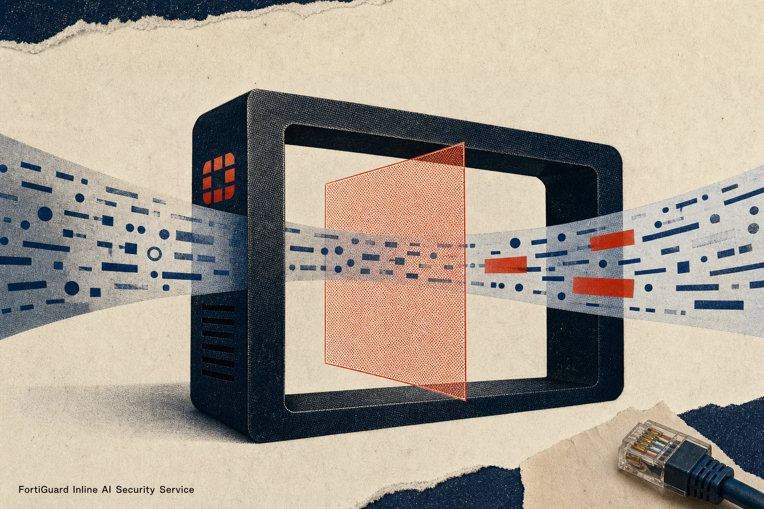 Editorial illustration supporting Fortinet adds AI prompt inspection to existing FortiGate firewalls through a cloud service