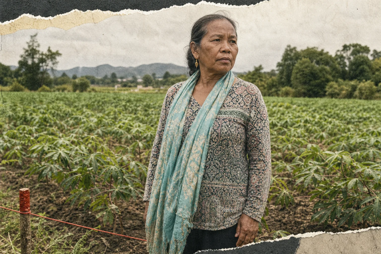 Editorial illustration supporting Aeta residents challenge U.S.-linked chip hub over land in the Philippines