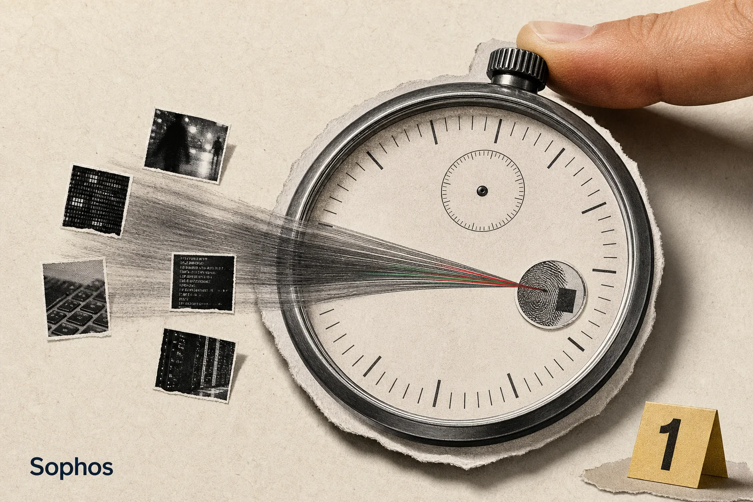 Editorial illustration supporting Sophos says AI cuts security response time from 38 minutes to 89 seconds