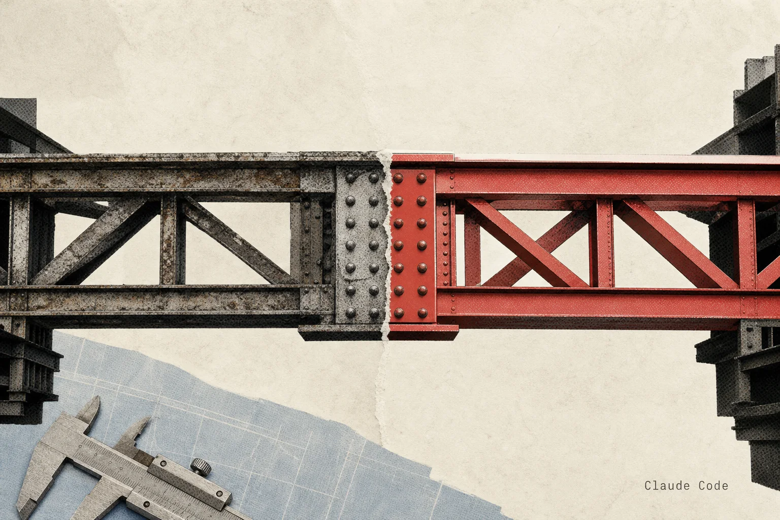 Editorial illustration supporting LG CNS credits Claude Code with half-cost rebuild in new Anthropic case study