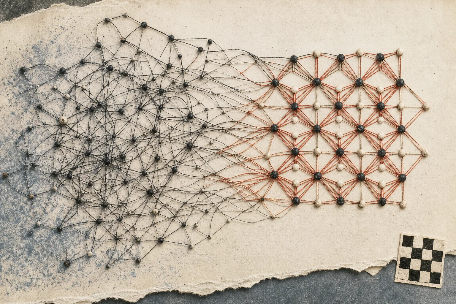 Editorial illustration supporting MIT researchers show a neural network can assemble its own learning machinery
