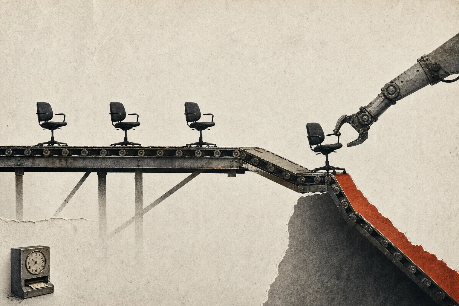 Editorial illustration supporting Goldman warns a recession could accelerate AI job losses despite limited disruption so far