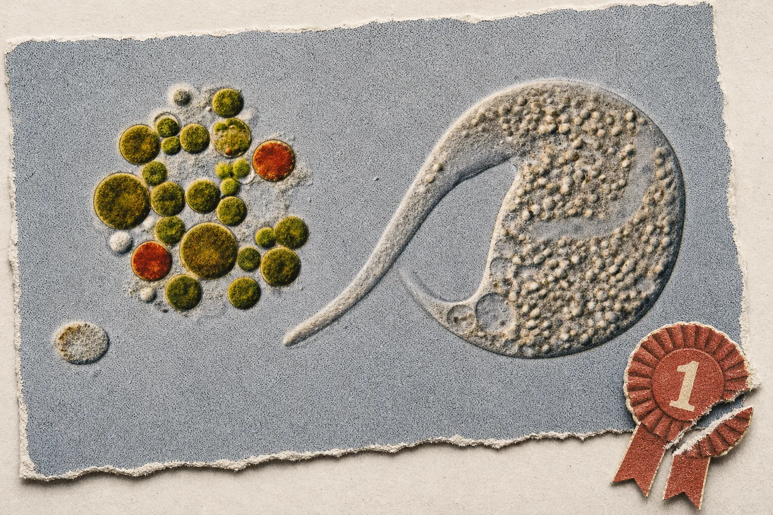 Editorial illustration supporting Nikon strips microscopy video of top prize after reversing its AI ruling