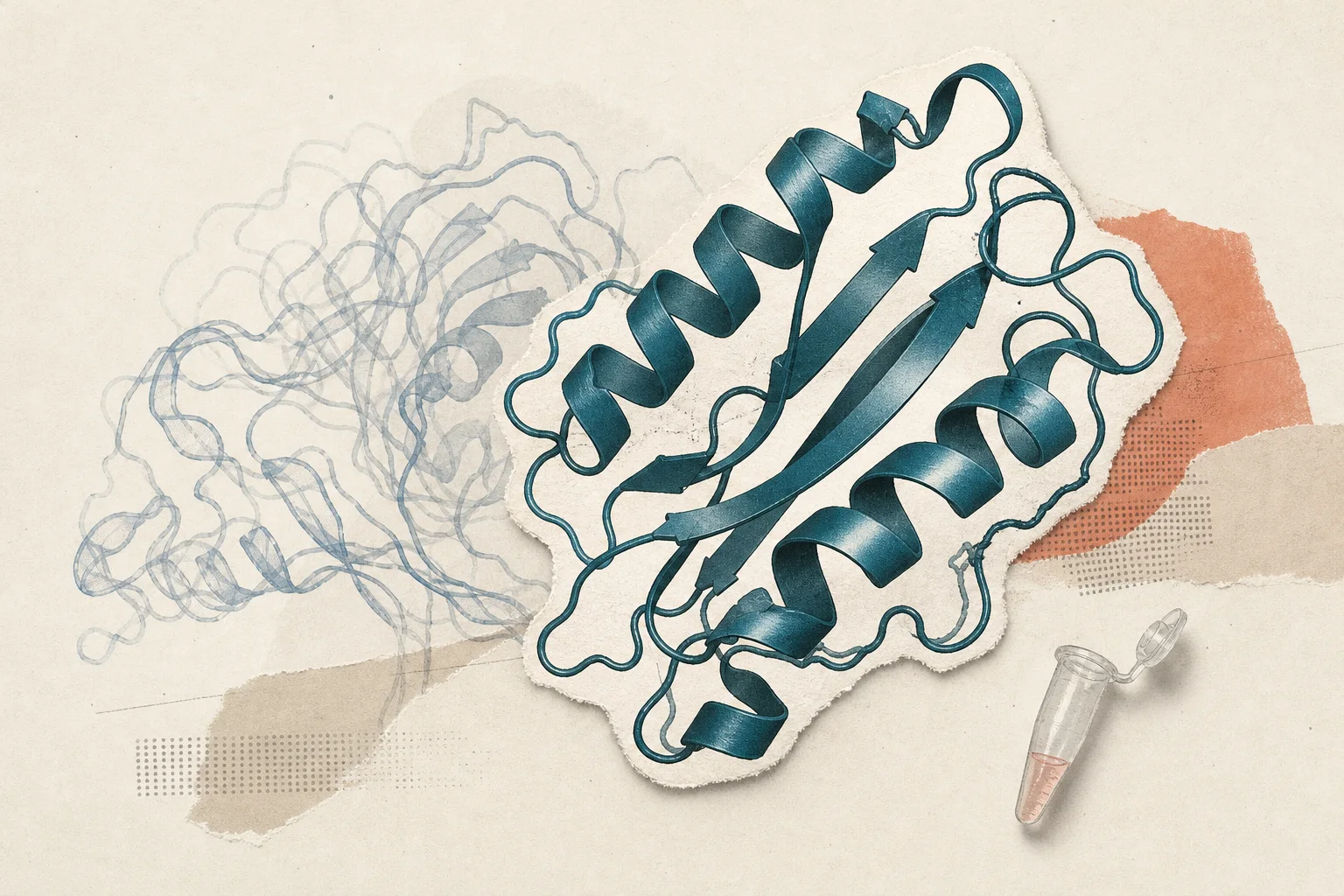 Editorial illustration supporting NVIDIA and UW release protein-design AI that searches and refines candidates