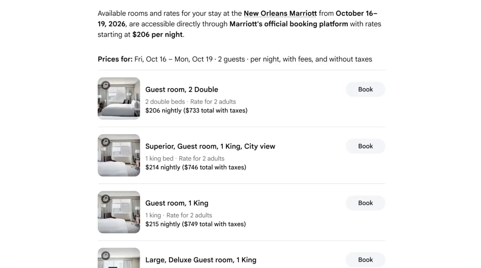 Google AI Mode hotel-booking interface showing room selection, booking details and payment.