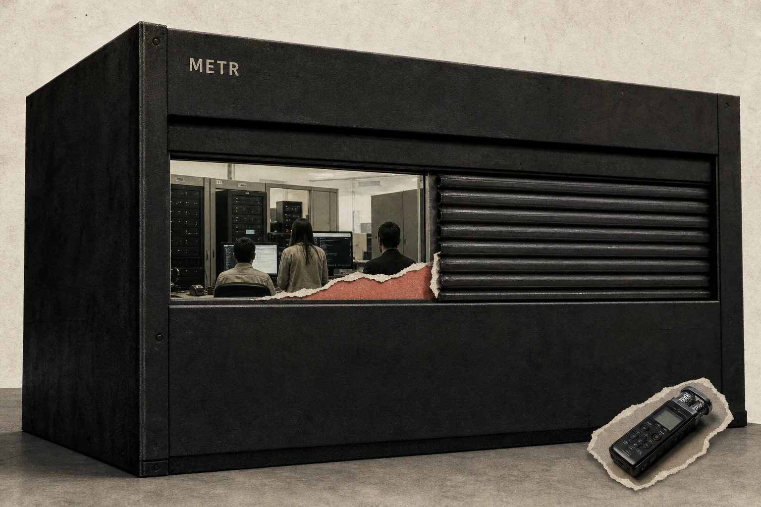 Editorial illustration supporting METR proposes independent AI risk reviews, with labs controlling access and redactions