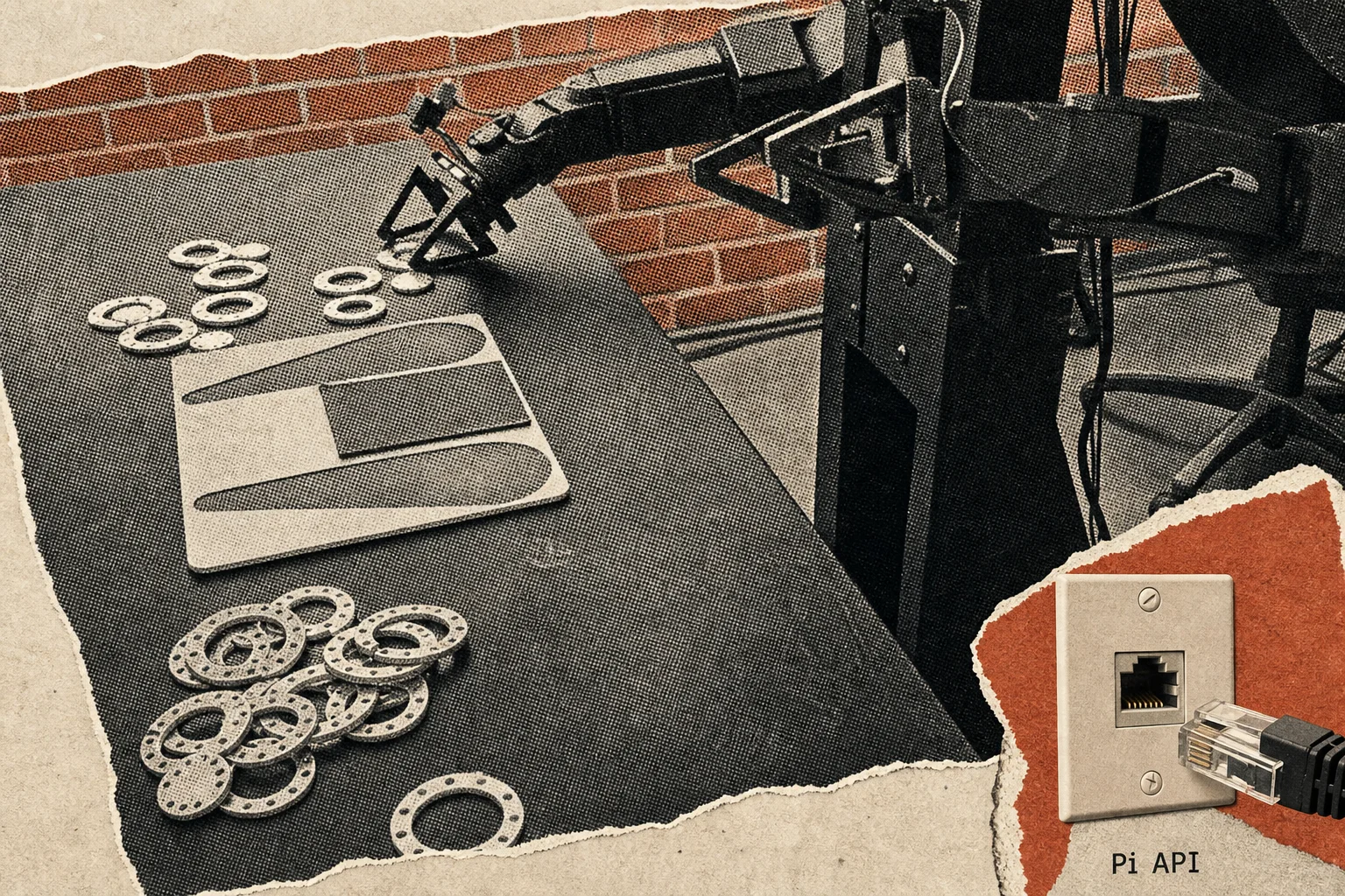 Editorial illustration supporting Physical Intelligence opens robot-model training and hosted inference through an API beta