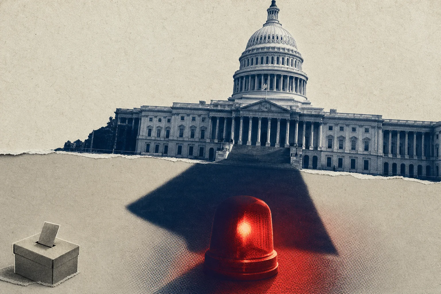 Editorial illustration supporting Most U.S. voters say Trump and Congress take AI risks too lightly, poll finds