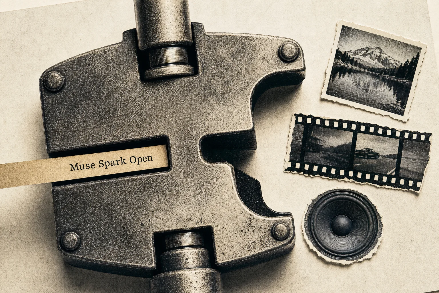 Editorial illustration supporting Muse Spark Open’s AMD recipes select text-only mode; NVIDIA paths cover images, audio and video