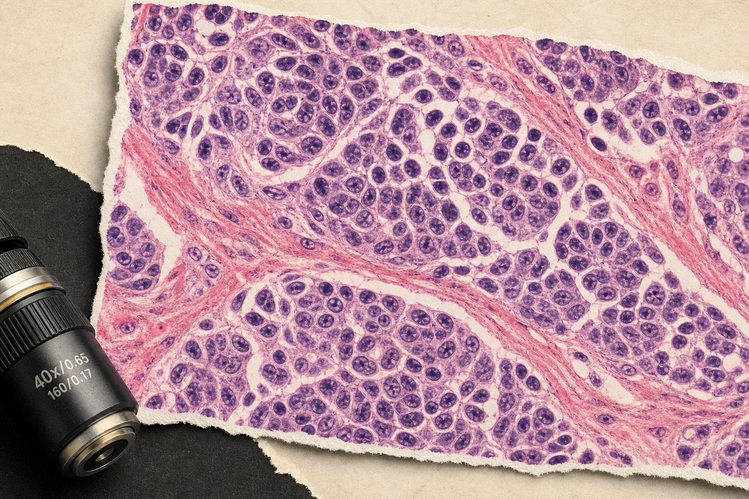 Editorial illustration supporting AI predicts DNA repair defects from ovarian cancer tissue images in new study