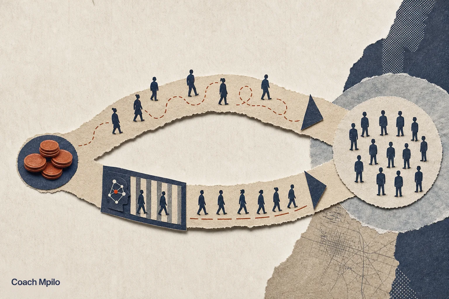 Editorial illustration supporting Harvard researchers compare AI targeting with random outreach for HIV referrals