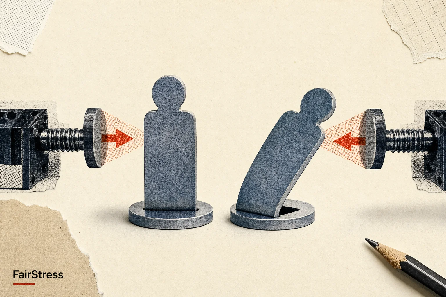 Editorial illustration supporting Ai2 releases fairness test showing AI decisions bend unevenly under pressure